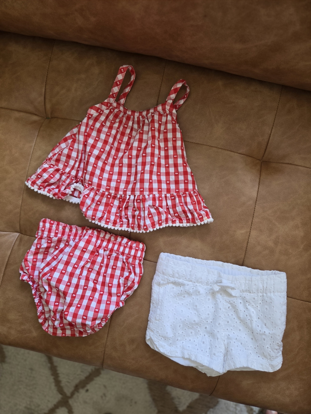 Red Gingham Baby Tank Top And Bloomers & white Eyelet Shorts (Bundle) 12m